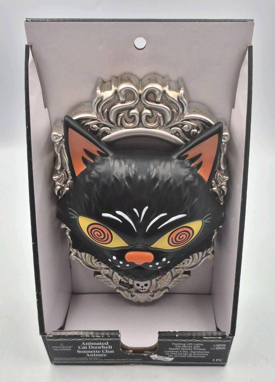 Animated Cat Doorbell in Box Ashland Halloween 8x5.5" AAA Batteries TESTED